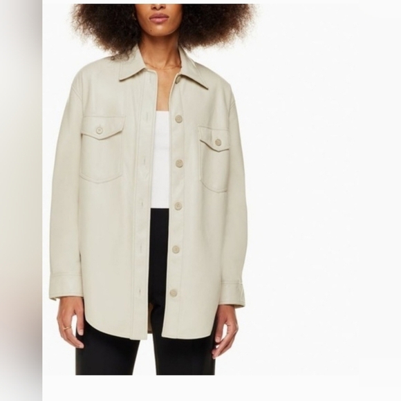 Aritzia Wilfred Ganna Jacket Shacket Size‎ M Cream Oversized Vegan Leather Flaw - Picture 1 of 12